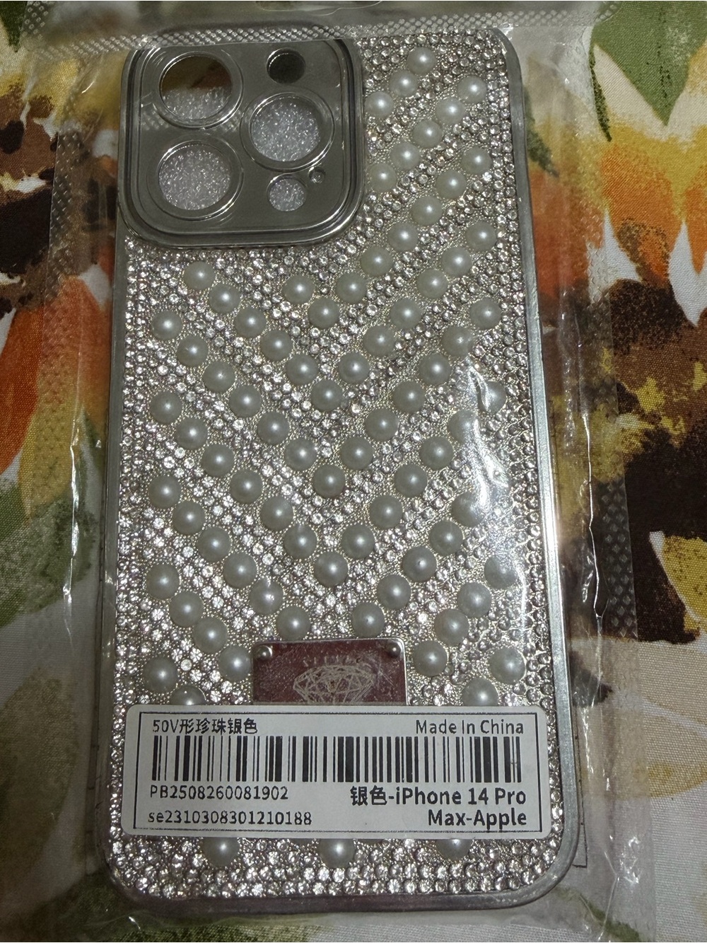 NWT Apple iPhone 14 Pro Max Pearl Rhinestone Bling Protective Case Silver